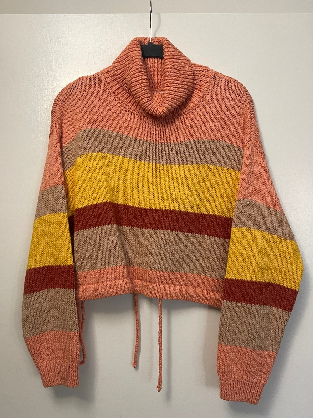 Striped Knit Chunky Colorful Cropped Turtleneck Sweater